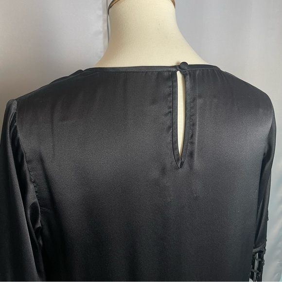 Cami NYC Fara Top Black Short Sleeved Silk Top with Fringe - Size XS - Picture 6 of 15